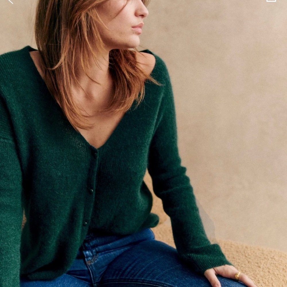 Sezane Deep Forest Green V-Neck Button Cardigan - Picture 2 of 10